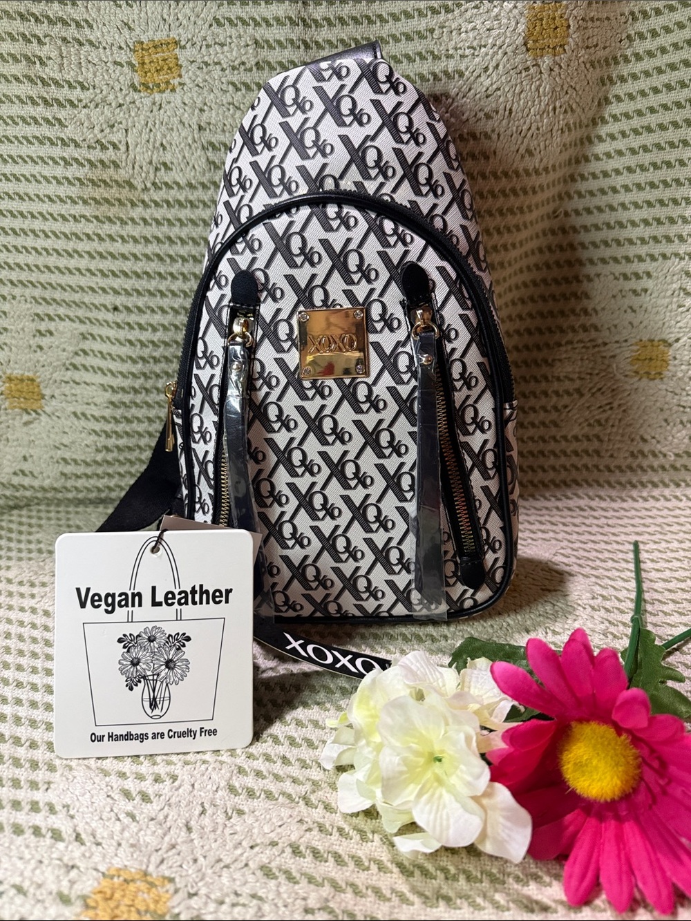 XOXO Black & White Logo Mini Backpack with Gold Accents